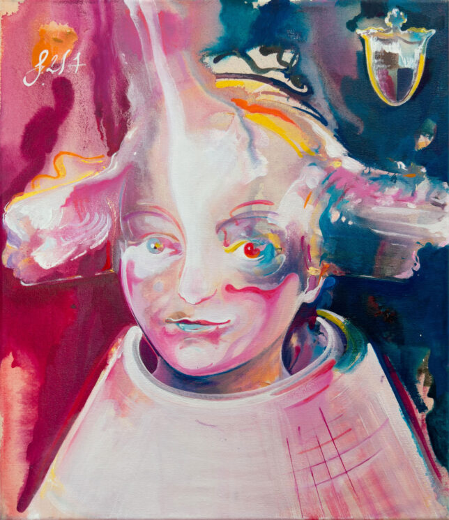 Bettina Sellmann, Mozartkugelblitz, 2024, Acryl auf Leinwand, 60 x 52 cm