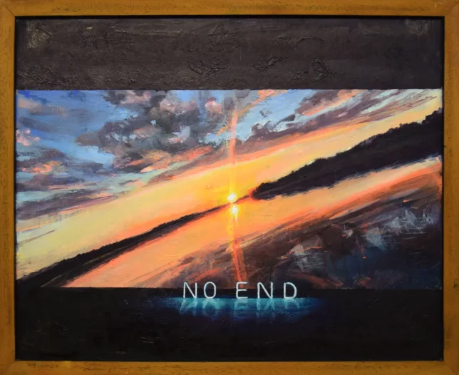 Tessa Wolkersdorfer, no end, 2023, Tusche und Acryl auf altem Bild, 43 x 53 cm
