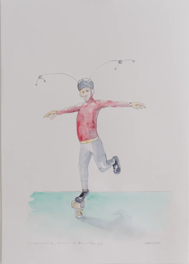 Peter Kroening, Es war nicht so, dass er sich keine Mühe gab, 2025, Aquarell und Fineliner auf Papier, 29,7 x 21 cm