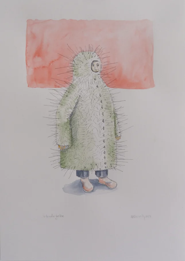 Peter Kröning, Wendejacke, 2025, Aquarell, Fineliner auf Papier, 29,7 x 42 cm