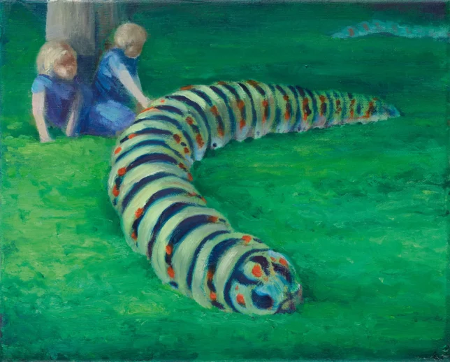 Sebastian Meschenmoser, Raupe, 2025, 25 x 31 cm, Öl auf Leinwand