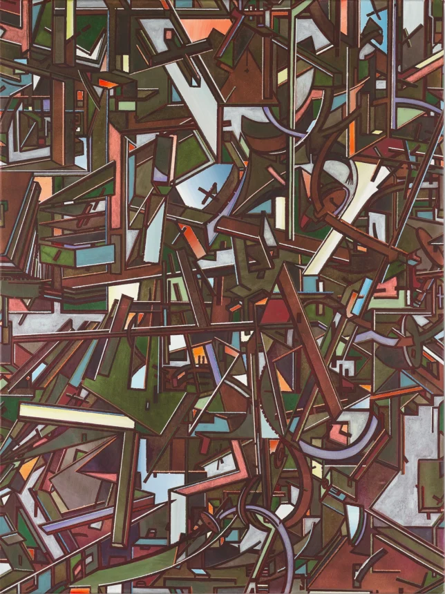 Jan Muche, Die Baustelle , 2024, 140 x 105 cm, Acryl und Tusche auf Leinwand