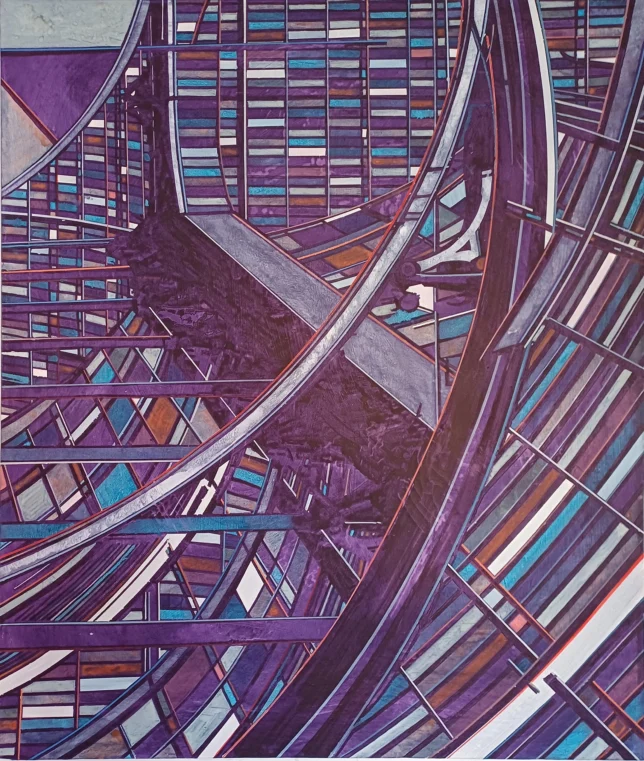 Jan Muche, Statik, 2026, 121 x 99 cm, Acryl und Tusche auf Leinwand