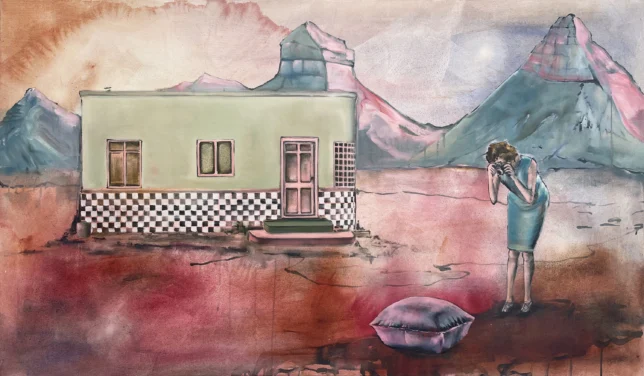 Anverwandlung von Welt, 2025, Tusche und Öl auf Leinwand, 85 x 145 cm Isabel Friedrich, Anverwandlung von Welt, 2025, Tusche und Öl auf Leinwand, 85 x 145 cm – Galerie Greulich