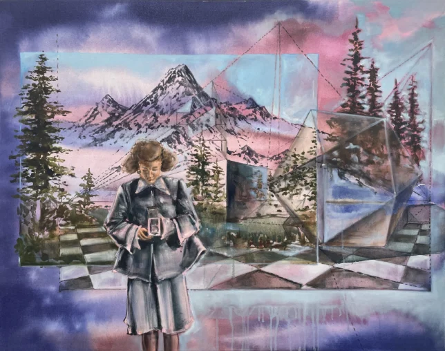 Die Vermessung der Träume, 2025, Tusche und Öl auf Leinwand, 75 x 95 cm Isabel Friedrich, Die Vermessung der Träume, 2025, Tusche und Öl auf Leinwand, 75 x 95 cm – Galerie Greulich